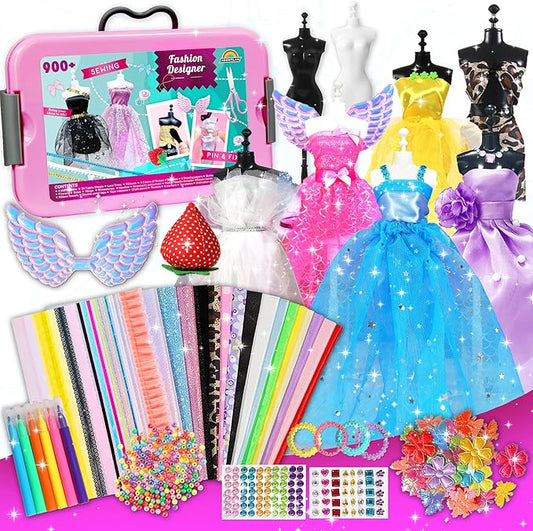 900+ Fashion Designer Kits for Girls with Mannequins-Kids Sewing Kits，Girls Fashion Design Gift，Arts and Crafts Kit，Girl Craft Activities Age 6 7 8 9 10 11 12-CubbioJoy