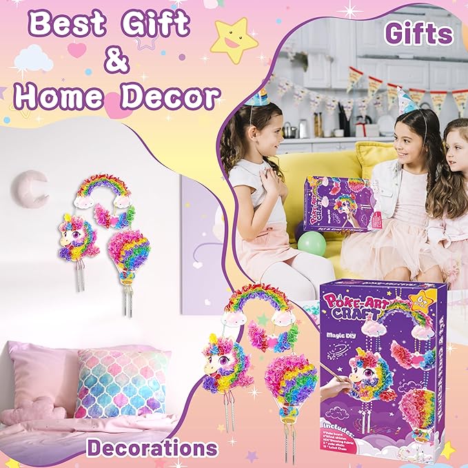 Alagoo Poke in Craft Unicorn DIY Kits - Arts and Crafts for Kids, Mess-Free Art Fun Craft Supplies, Creative Unicorn Birthday Decorations Craft Kits for Girls and Boys Ages 4 5 6 7 8 9-CubbioJoy