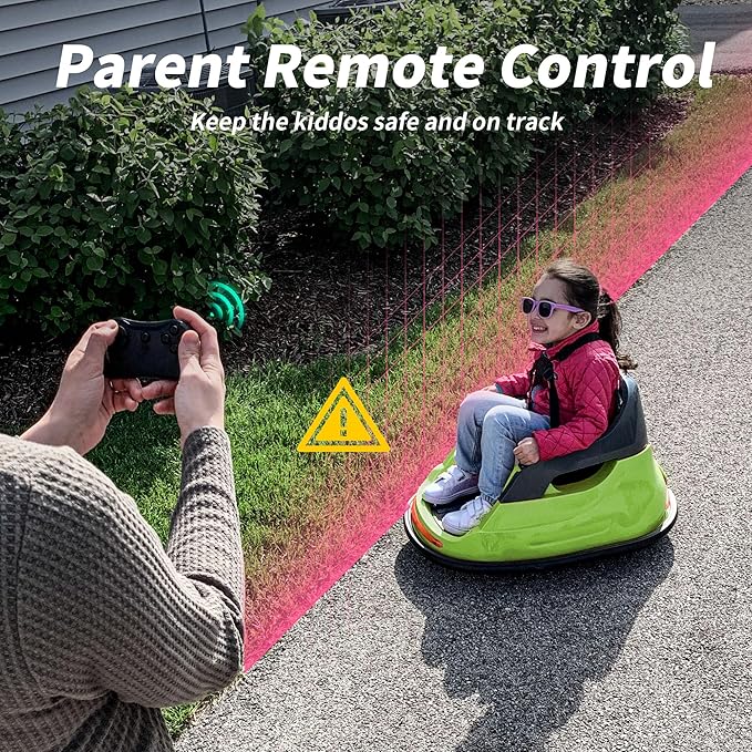 Baby Bumper Car, 6V Electric Kids Bumper Car for Toddlers with Remote Control, Bluetooth - Green-CubbioJoy