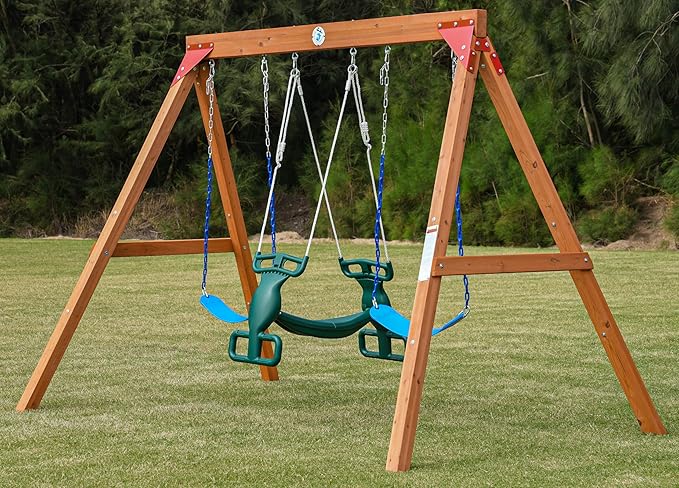 DIY Swing Sets for Backyard, Wooden Playground Sets with Glider Swing and 2 Belt Swings, Kids Outdoor Play Equipment, Outdoor Playset-CubbioJoy
