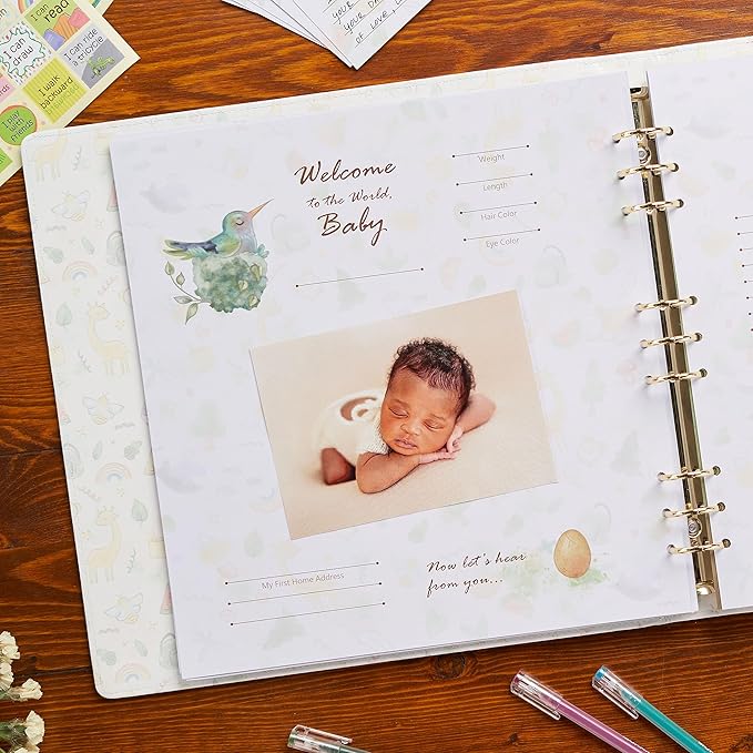Keepsake Baby Memory Book Girl Boy – Timeless Leather-Bound Baby Milestone Book – Baby Book Keepsake Record First 5 Years – Gender Neutral Baby Scrapbook Album Baby Album Journal Registry Search Gift-CubbioJoy
