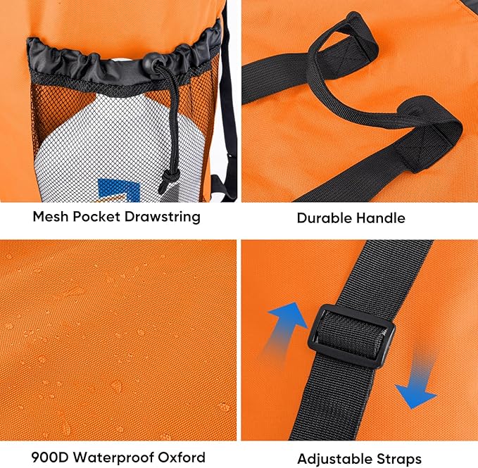 BALEINE 120L Laundry Bag Backpack, 900D Oxford Fabric Large Travel Laundry Bags with Shoulder Straps and 2 Mesh Pockets for College Dorm, Apartment, Laundromat (Orange, 120L)-CubbioJoy