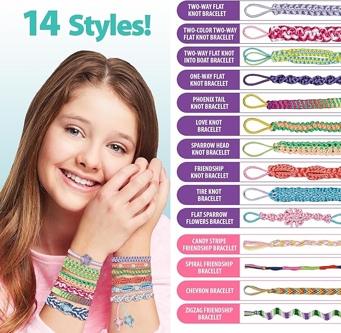 Chilpals Friendship Bracelet Making Kit for Girls,Arts and Crafts for Kids Ages 8-12,Birthday Gifts Ideas for Girl 7 8 9 10 11 Year Old - 2 in 1 Bracelets String Maker Toys Set (Purple)-CubbioJoy