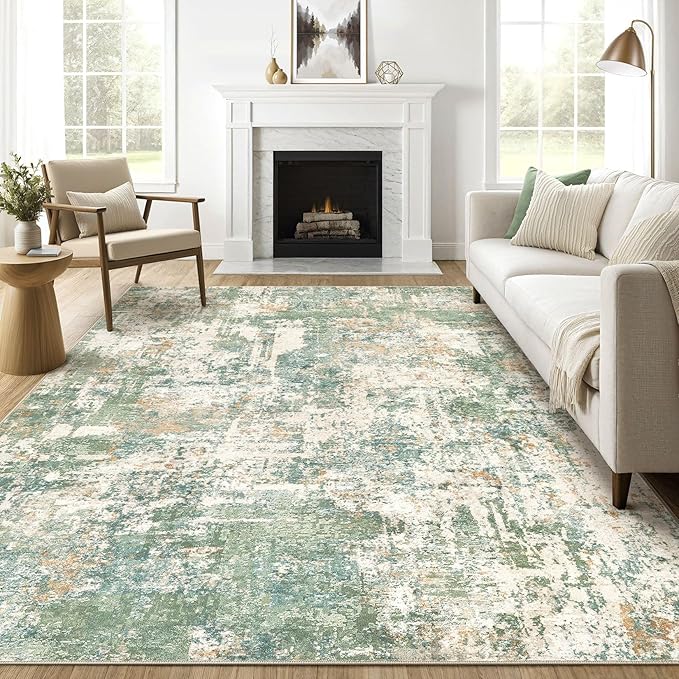 Area Rugs 9x12 Living Room: Washable Large Abstract Soft Green Rug Stain Resistant Indoor Floor Non-Slip Accent Carpet for Men Modern Home Enthusiasts Aged 25-45 - Bedroom Office Playroom-CubbioJoy