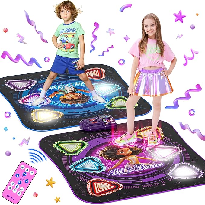 Dance Mat, 2025 Light Up 2-Player Opposing Dance Pad with Single & Double Player Modes, 12-Button Kids Music Toys with Bluetooth, Birthday for 3-12 Year Old Boys Girls-CubbioJoy