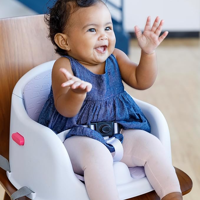 Infantino Music & Lights 3-in-1 Discovery Seat & Booster, Toddler Booster Seat for Dining Table or Kitchen Chair, Baby Activity Center & Snack Tray, Lavender-CubbioJoy