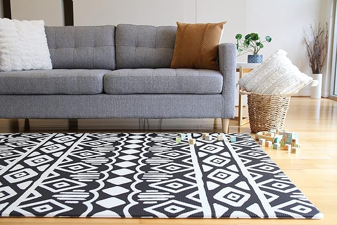 Cushmat Stylish Reversible Foam Play Mat (Large, Crystals - Black Grey) - Soft, Waterproof, Durable Play mat for Infants, Babies, Toddler, Kids & Grownup - 6.5ft x 4.5ft-CubbioJoy