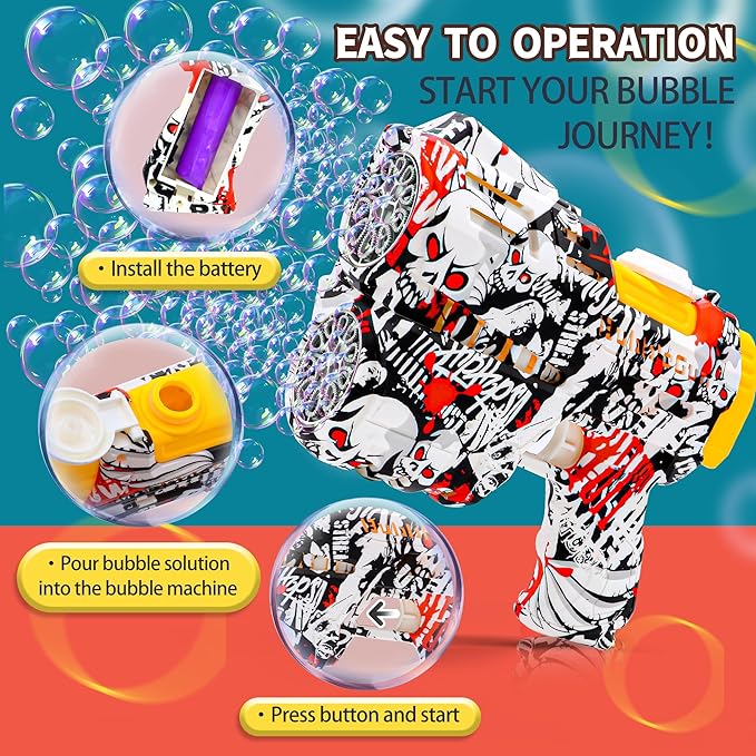 2 Pack Bubble Guns for Kids, Rechargeable LED Light Up Graffiti Bubbles Machine Blower with 2 Bottles Refill Solution for Kids 4-8, Bubble Makers Blaster for Toddlers-CubbioJoy