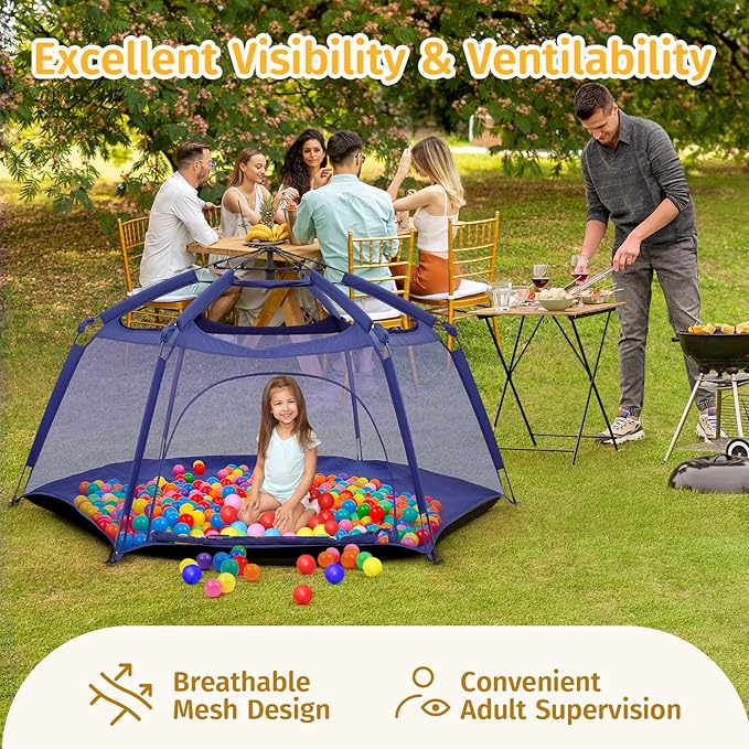 Alvantor Baby Playpen Play Yard 84"x84"x44”Large Pop Up Playpen Foldable Play Tent Indoor & Outdoor Kids Tent Lightweight Safe Space Canopy for Infants Toddlers Pets, Navy-CubbioJoy