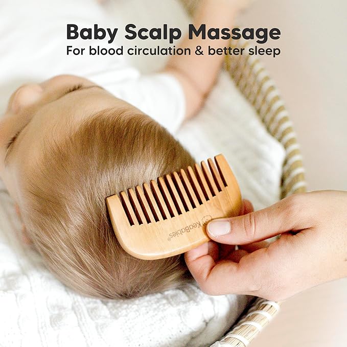 Baby Hair Brush and Comb Set for Newborn - Wooden Baby Hair Brush Set with Soft Goat Bristle, Baby Brush Set for Newborns, Baby Brush and Comb Set Girl, Boy, Toddler Cradle Cap Brush (Round, Walnut)-CubbioJoy