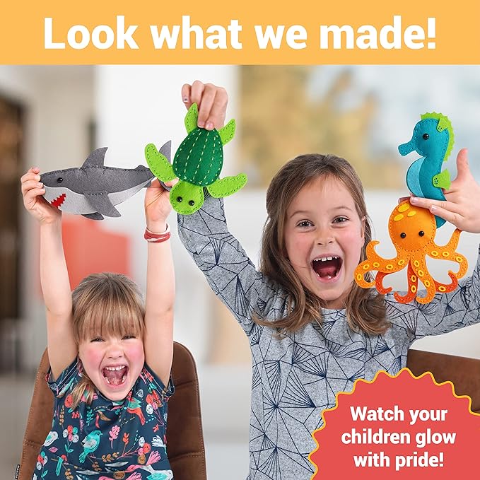 Craftorama Sewing Kit for Kids, Fun and Educational Sea Animal Craft Set for Boys and Girls Age 7-12, Sew Your Own Felt Animals Craft Kit for Beginners, 165 Piece Set-CubbioJoy