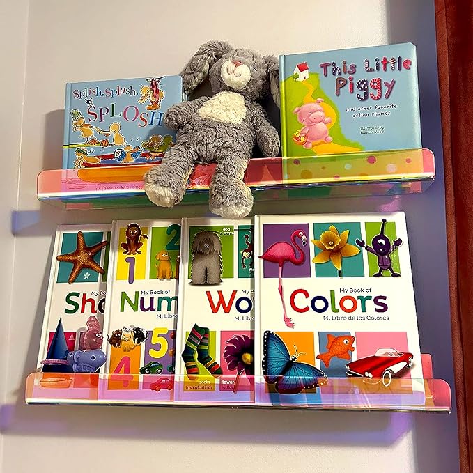 36 inches Iridescent Acrylic Floating Shelf,Wall Mounted Kids Bookshelf, Display Book Shelves for Kids Nursery Toddler Classroom 2 Packs-CubbioJoy