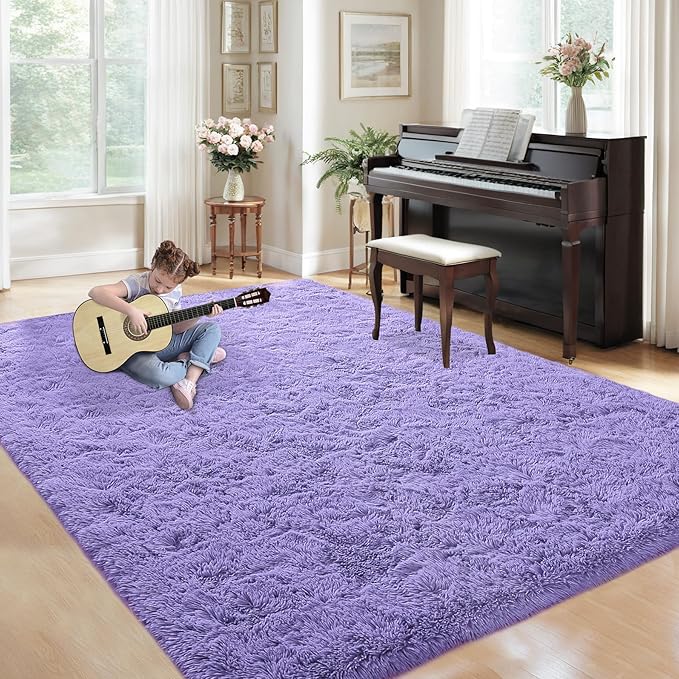5x7 Area Rug for Living Room: Fluffy Shag Soft Washable Rugs Fuzzy Plush Indoor Carpet for Bedroom Nursery Playroom Dorm Kids Girls Boys Room (Purple, 5'x7')-CubbioJoy