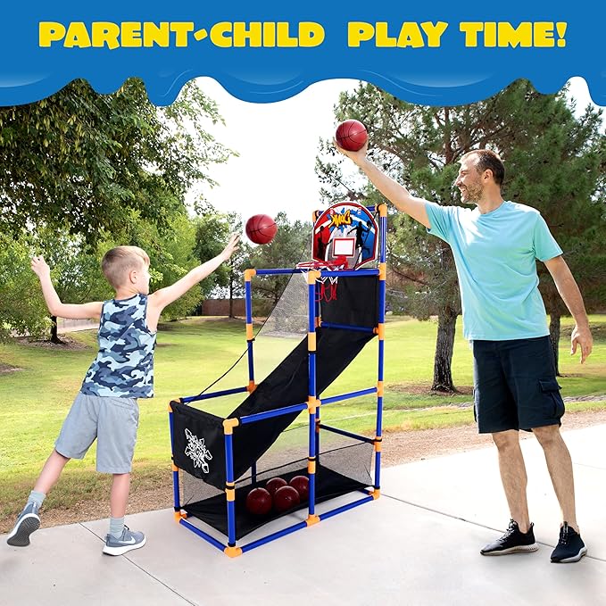 JOYIN Arcade Basketball Game Set with 4 Balls and Hoop for Kids 3 to 12 Years Old Indoor Outdoor Sport Play - Easy Set Up - Air Pump Included - Ideal for Competition-CubbioJoy