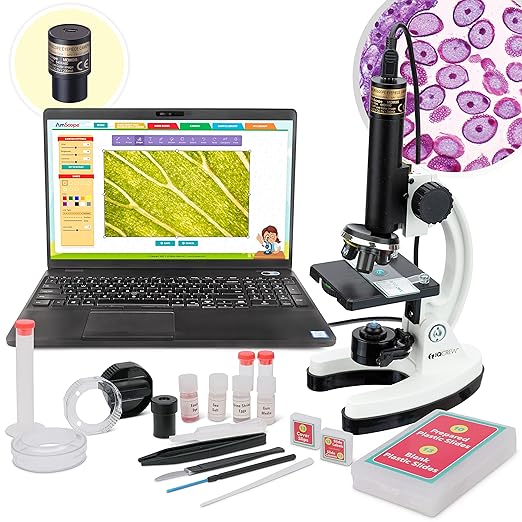 AmScope - M40-K-MDM35 IQCREW by 120X – 1200X Kid’s 85+ Piece Premium Microscope STEM Kit with Color Camera, Interactive Kid’s Friendly Software, Prepared and Blank Slides and More-CubbioJoy