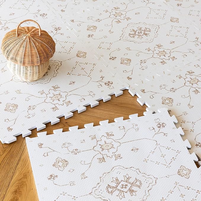 Baby Play Mat for Floor – 6x6ft Vintage Vanilla | Soft Non Toxic Premium EVA Foam Tiles for Tummy Time, Crawling & Playroom – Waterproof Floor Mat for Babies & Toddlers Lillefolk (9 Tiles)-CubbioJoy