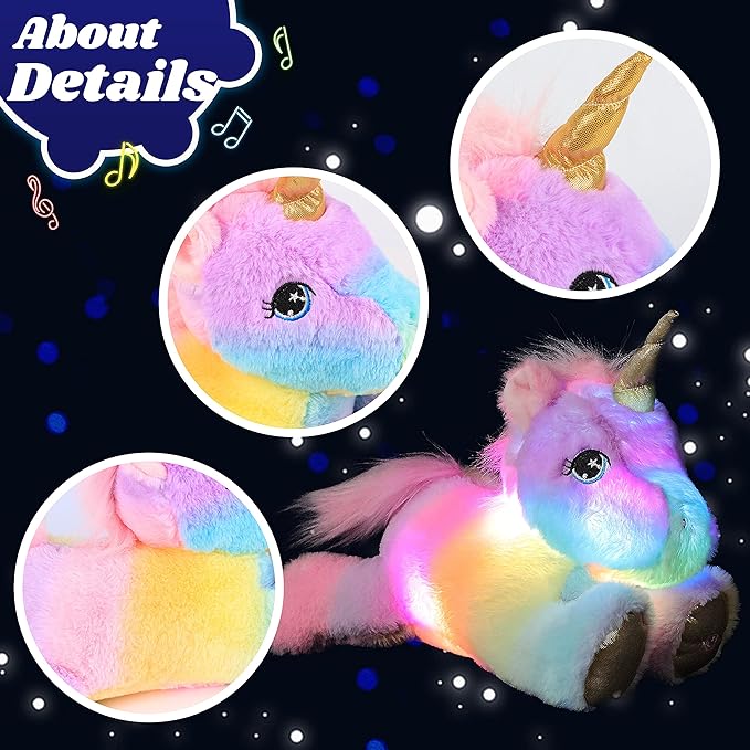 Cuteoy Glowing LED Unicorn Light-up Nightlight Toys Musical Plush Stuffed Animal Singing Lullabies Birthday Christmas Plushies Gifts for Kids Boys Girls,13"-CubbioJoy