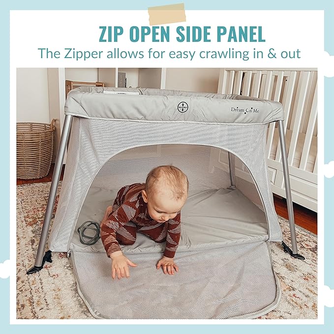 Dream On Me Travel Light Playard with Mesh Zipper Door in Grey-CubbioJoy