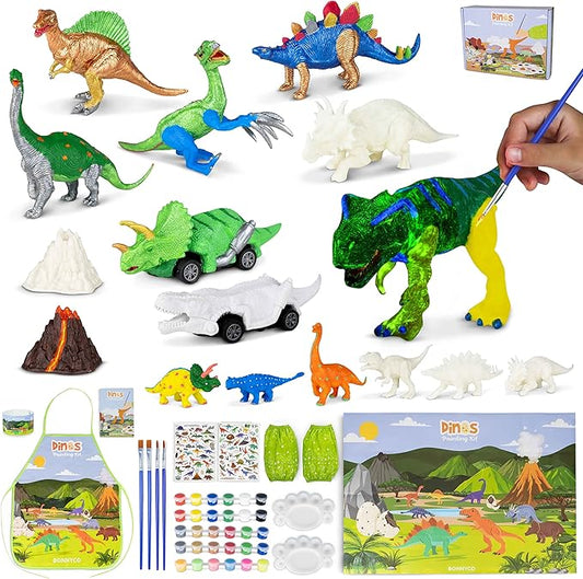 BONNYCO Dinosaur Toys for Kids Painting Kit 16 Figurines Kids Crafts Kits with Glow in The Dark Toys & Gifts for Boys 3 4 5 6 7 8 9 10 Years Old | Dinosaur Gifts Arts and Crafts Birthday Christmas-CubbioJoy