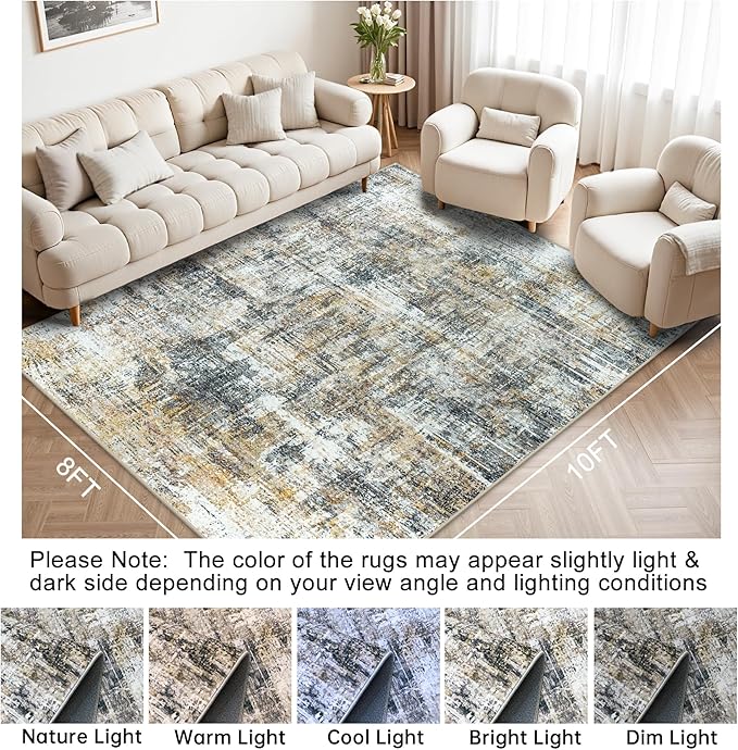 Area Rugs 8x10 Living Room Rugs: Modern Abstract Washable Rug with Non-Slip Backing, Stain Resistant Indoor Floor Large Carpet for Bedroom Dining Room Table Nursery Hallway Home Office Brown/Gray-CubbioJoy