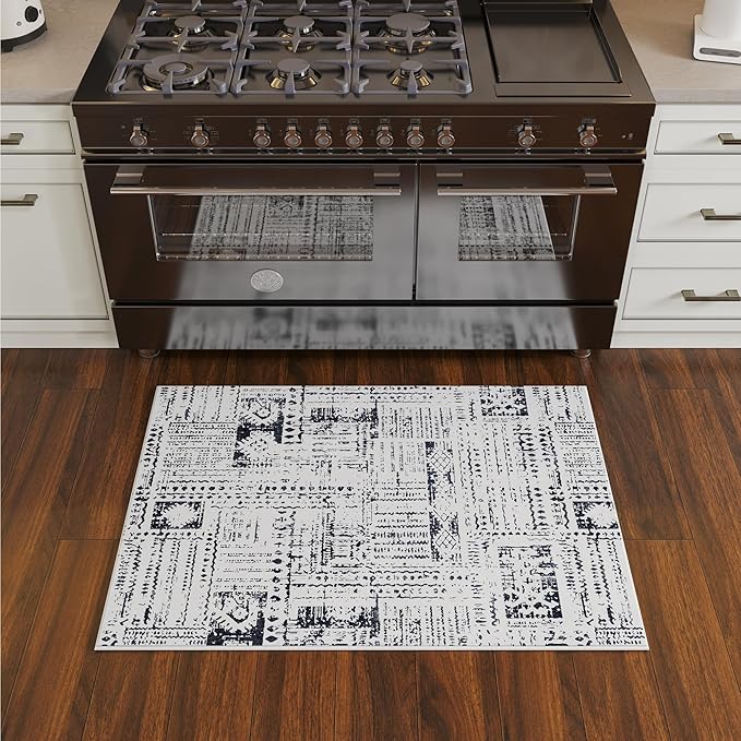 Door Mat Indoor Entrance 2x3 Rug Machine Washable Boho Moroccan Small Area Rug Non-Slip Low Pile Throw Rugs for Entryway, Kitchen, Front Door Indoor Entrance,Kids Room (Black and White)-CubbioJoy