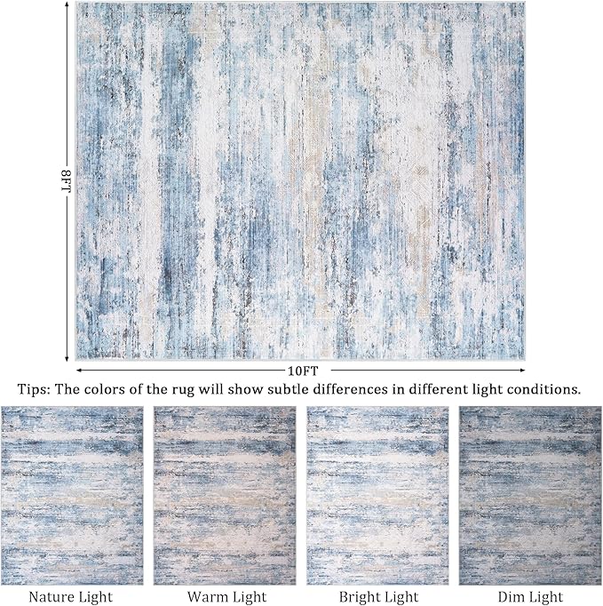 8x10 Area Rug Living Room Rugs - Washable Rug Large Modern Abstract Soft Thin Carpets Indoor Floor No Slip Vintage Carpet for Bedroom Under Dining Table Nursery Home Office Decor Blue-CubbioJoy