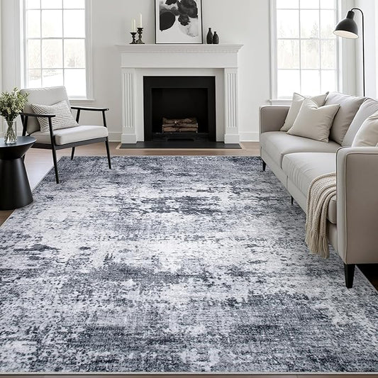 8x10 Area Rug Living Room Rug: Washable Modern Abstract Soft Thin Rug Indoor Floor No Slip Stain Resistant Carpet for Bedroom Dining Room Farmhouse Nursery Home Office - Grey-CubbioJoy