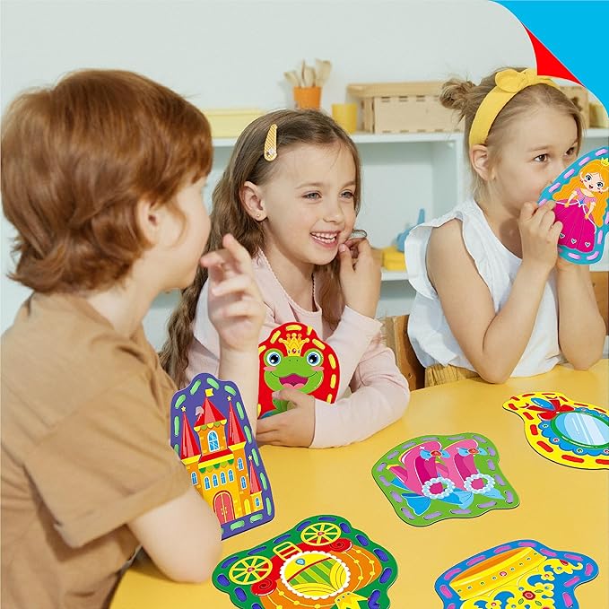 9 Pieces Kids Lacing Cards, Double Sided Sewing Cards in 9 Princess Theme Cards with 9 Colorful Laces, Imagination Development Lacing Toys Games for Children Educational and Learning Activity-CubbioJoy