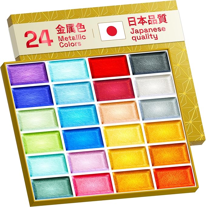 ARTISTRO Professional Metallic Watercolor Paint Set for Adults - 24 Pigment-Rich Colors, XL Pans, ASTM-I Lightfastness, High Tinting Strength Watercolor Set for Professionals made by professionals-CubbioJoy