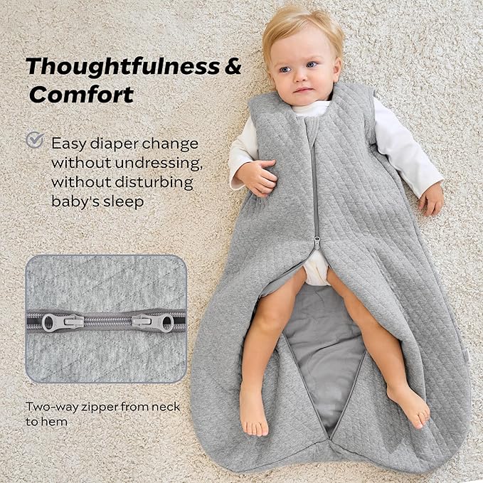 JELLYMONI Baby Sleep Sack TOG 2.5, 0-6 Months Winter Baby Wearable Blanket, 100% Cotton Infant Sleeping Sack 2-Way Zipper Warm Quilted Sleepsack-CubbioJoy