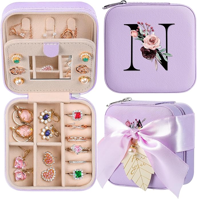 AYGXU Travel Jewelry Box for Women and Girls - Small Case With Initial A-Z - Teacher Gifts-CubbioJoy