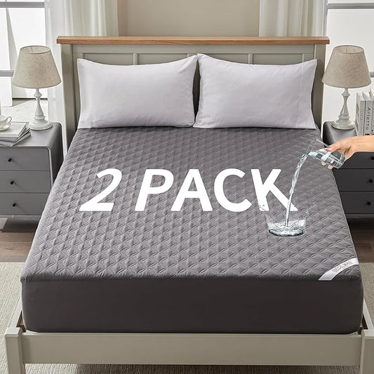 2 Pack Waterproof Mattress Protector, King Size Mattress Pad with Deep Pocket 6"-18" Depth, Soft Breathable Dirt-Proof Single Bed Mattress Cover for Bedroom, Dorm Room (Gray)-CubbioJoy