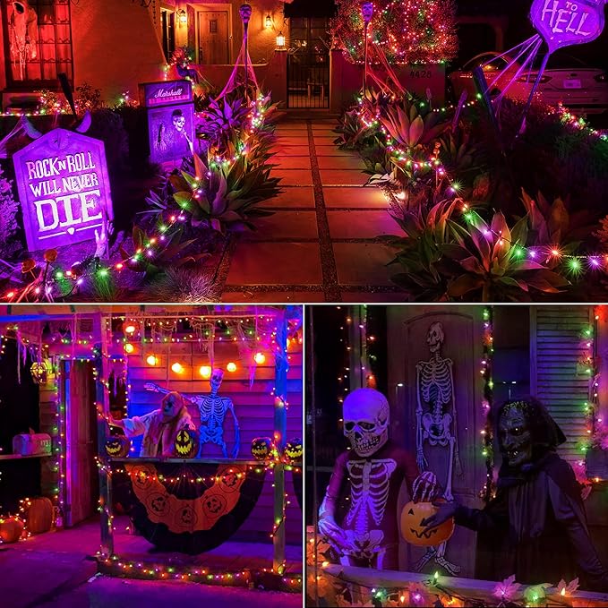 Brizled Purple Green Orange Halloween String Lights, 33ft 100 LED Halloween Lights Outdoor, 120V UL Listed Purple Orange String Light Connectable, Mini Tree Light Set for Holiday Tree Party Home Decor-CubbioJoy