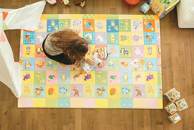 Baby Care Play Mat (Large, Playful - Pinko & Friend) 82'' x 55'' Original One-Piece Reversible Rollable Waterproof Play Mat for Infants, Babies, Toddler, and Kids-CubbioJoy