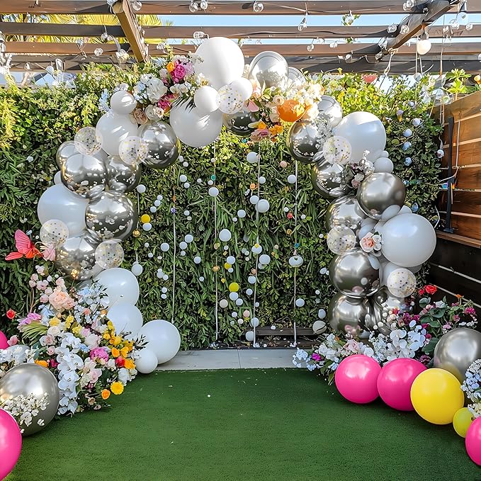 JOYIN 150 Pcs Metallic Silver Balloons, Different Sizes 18 12 10 5 Inch Silver Latex Balloon Arch Kit with Instruction for Birthday Party Graduation Wedding Holiday Decoration-CubbioJoy