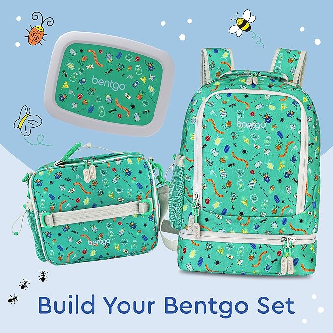 Bentgo Kids 2-in-1 Backpack & Insulated Lunch Bag - Durable 16” Backpack & Lunch Container in Unique Prints for School & Travel - Water Resistant, Padded & Large Compartments (Bug Buddies)-CubbioJoy