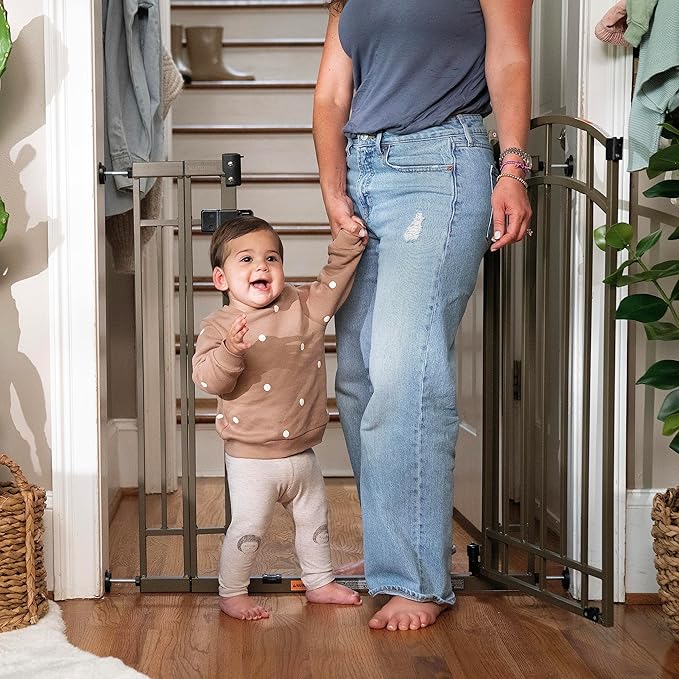 Ingenuity Decorative Extra Tall Baby Gate & Dog Gate, 28.5"-48" Wide, 36" Tall, Hardware or Pressure Mounted, Install on Top or Bottom of Stairs, Banister, or Doorway - Bronze-CubbioJoy