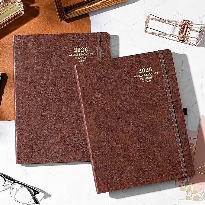 2026 Planner - JAN 2026 - DEC 2026, Planner 2026, Weekly and Monthly Planner, Leather Cover Calendar Planner with Thick Paper, Back Pocket with Notes Pages, Brown (8.5" x 11")-CubbioJoy