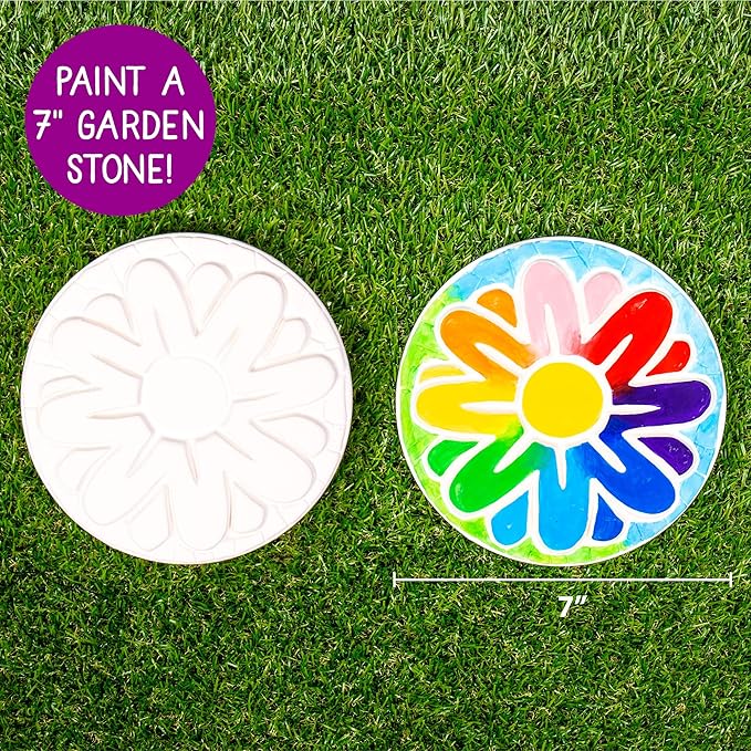 Creative Roots Mosaic Flower Garden Stepping Stone Kit, Includes 7-Inch Ceramic Stone & 6 Vibrant Paints, DIY Stepping Stone Kit for Kids Ages 6+-CubbioJoy