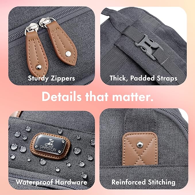 Dikaslon Diaper Bag Backpack with Portable Changing Pad, Pacifier Case and Stroller Straps, Large Unisex Baby Bags for Boys Girls, Multipurpose Travel Back Pack for Moms Dads, Dark Gray-CubbioJoy