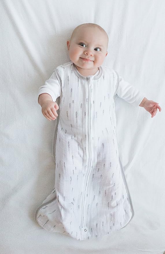 Amazing Baby Cotton Muslin Sleeping Sack, For Baby Boy or Girl, Wearable Blanket with 2-way Zipper, Trees, Sterling, Small (0-6 Month)-CubbioJoy