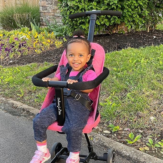 Dream On Me Lightweight and Compact Coast Rider Stroller with One Hand Easy Fold, Adjustable Handles and Soft Ride Wheels, Pink, 365-PINK-CubbioJoy