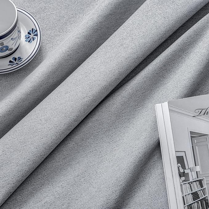 Joydeco Faux Linen Blackout Curtains for Bedroom,Light Grey Blackout Curtains 96 inches Long,100% Blackout Sound Proof Thermal Insulated Window Drapes Luxury Decor（W52xL96 Inch,Light Grey）-CubbioJoy