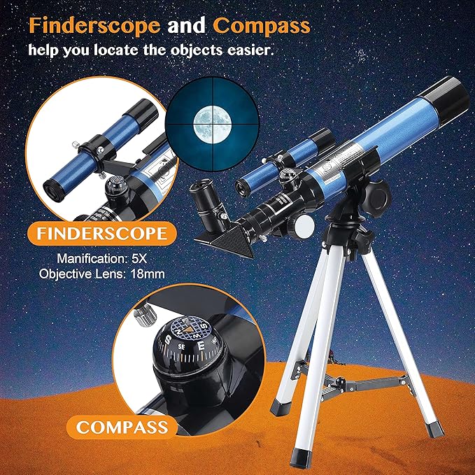 AOMEKIE Telescopes 40/400 with Tabletop Tripod 2 Eyepieces Portable Telescopes for Astronomy Beginners with Finderscope and Compass,Space, Gifts-CubbioJoy