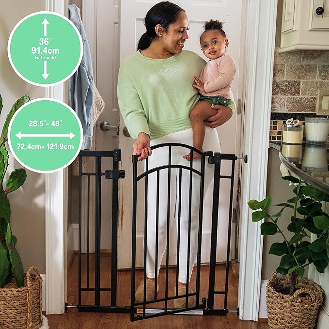 Ingenuity Multi-Use Decorative Extra Tall Walk-Thru Baby Gate, Fits Openings 28.5-48 Inch (Pack of 1), Black Metal, for Doorways and Stairways, 36' Tall Baby and Pet Gate, Black, One Size-CubbioJoy