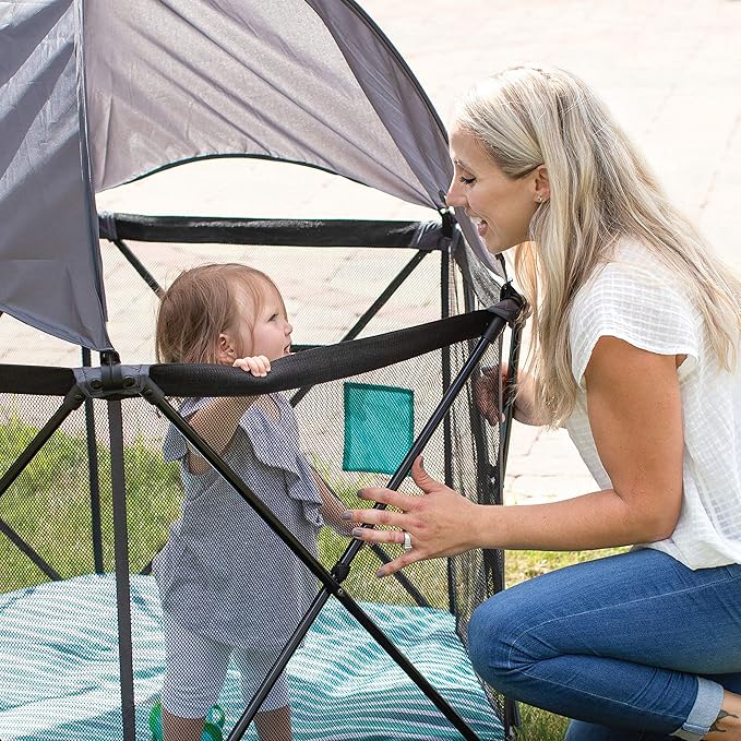 Baby Delight Go With Me Eclipse Mesh Portable Playard | Playpen | Sun Canopy | Indoor and Outdoor | Watercolor Stripe Base-CubbioJoy