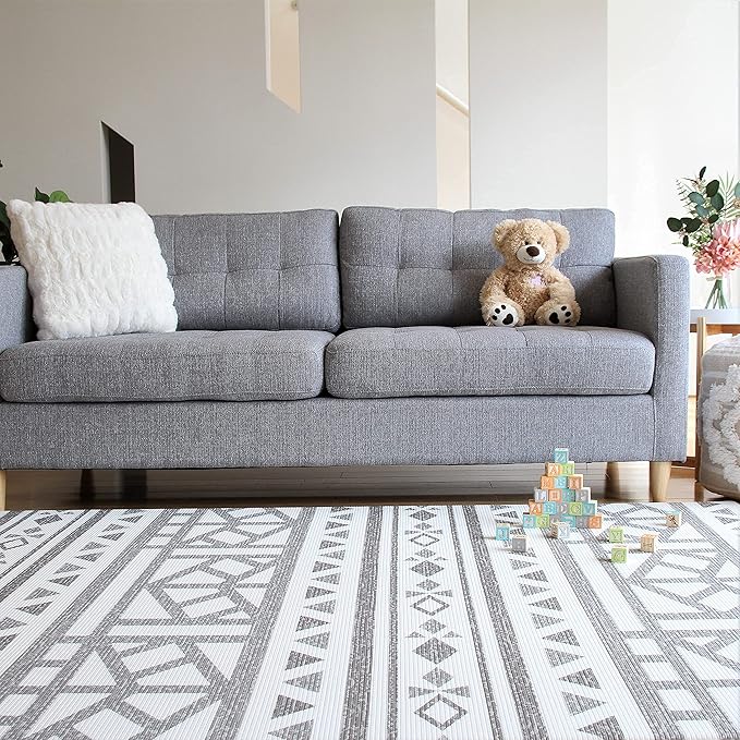 Cushmat Stylish Reversible Foam Play Mat (Large, Crystals - Blue Charcoal) - Soft, Waterproof, Durable Play mat for Infants, Babies, Toddler, Kids & Grownup - 6.5ft x 4.5ft-CubbioJoy