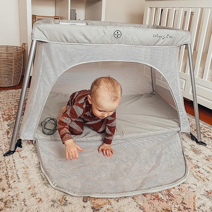 Dream On Me Travel Light Playard with Mesh Zipper Door in Navy-CubbioJoy