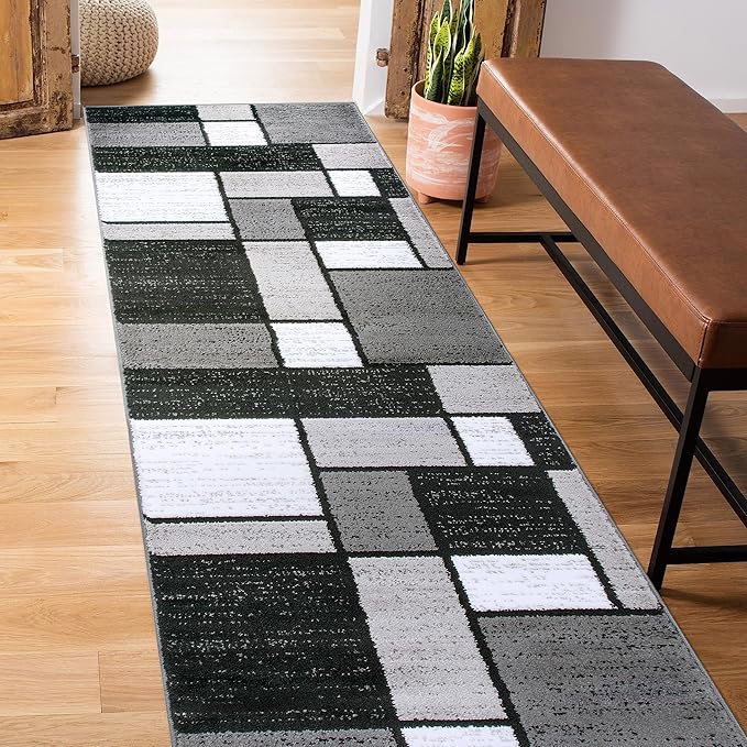 Contemporary Modern Boxes Grey Area Rug Runner 2' x 7' 2"-CubbioJoy