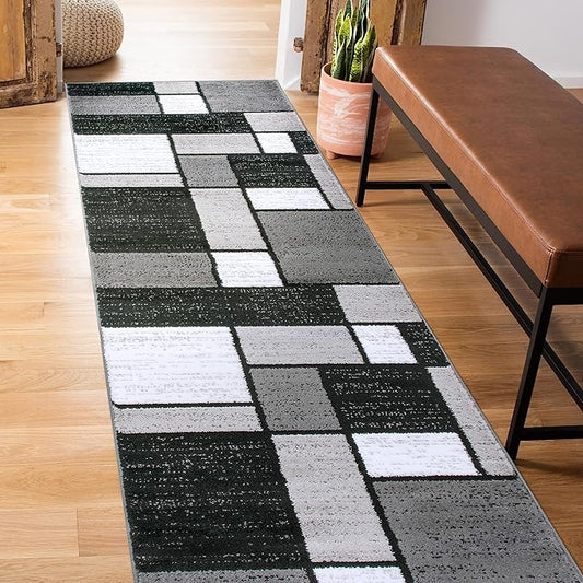 Contemporary Modern Boxes Grey Area Rug Runner 2' x 7' 2"-CubbioJoy